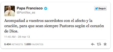 El papa usó la cuenta de Twitter con un mensaje alusivo al Jueves Santo