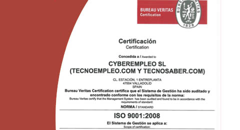 Empleo TIC con certificado de calidad ISO 9001 para tecnoempleo.com